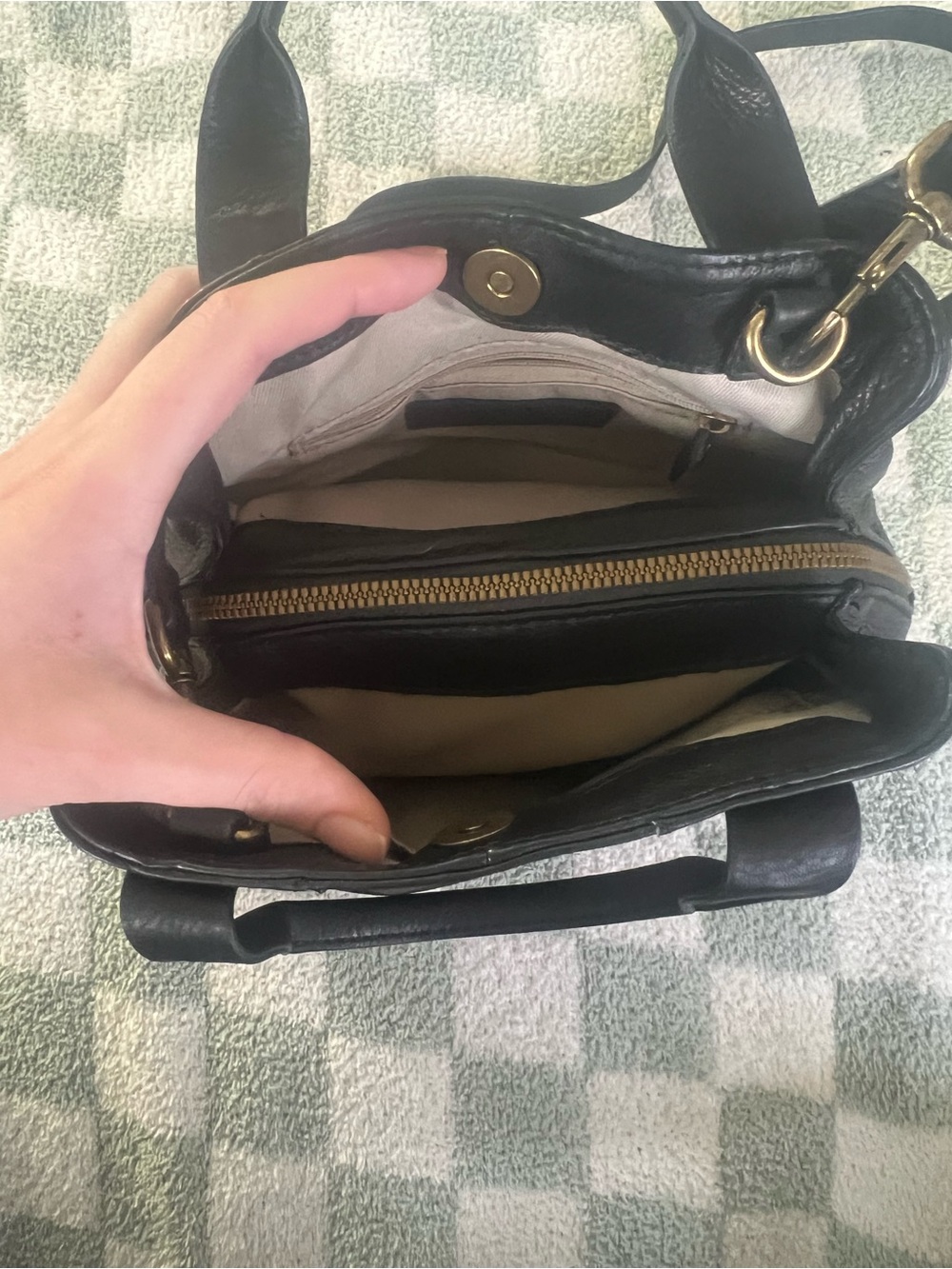 Black Leather Mini Satchel with Crossbody Strap - Picture 4 of 8